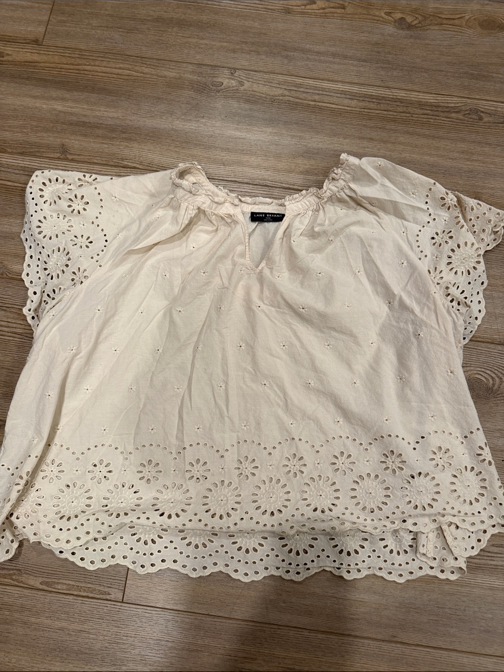 Lane Bryant Cream Eyelet Flutter-Sleeve Blouse